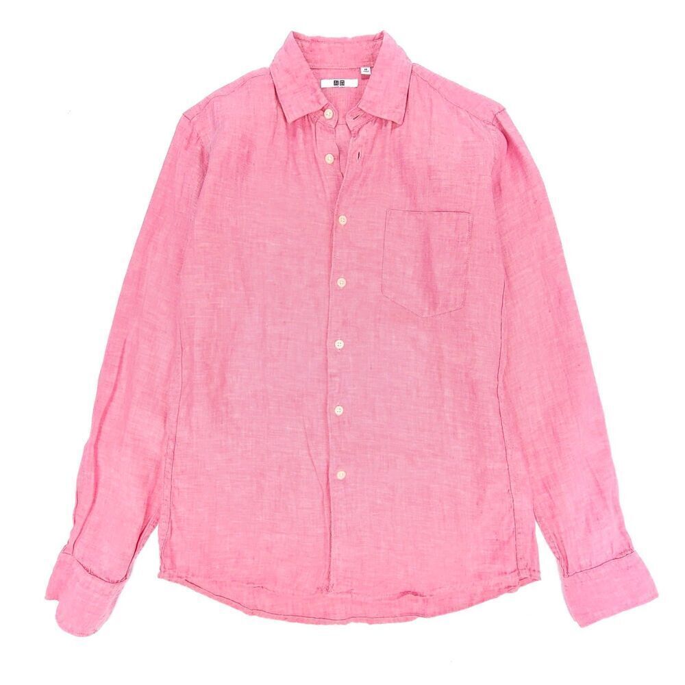 Uniqlo Rose-Pink Linen Blend Button-Down Shirt